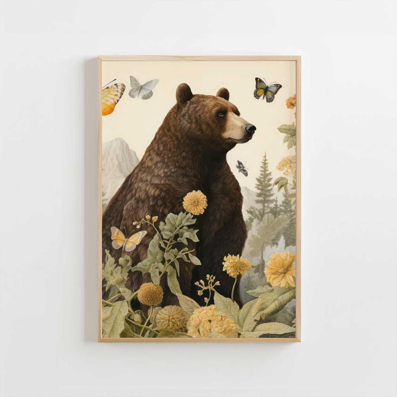 Brown Bear Botanical Art Print
