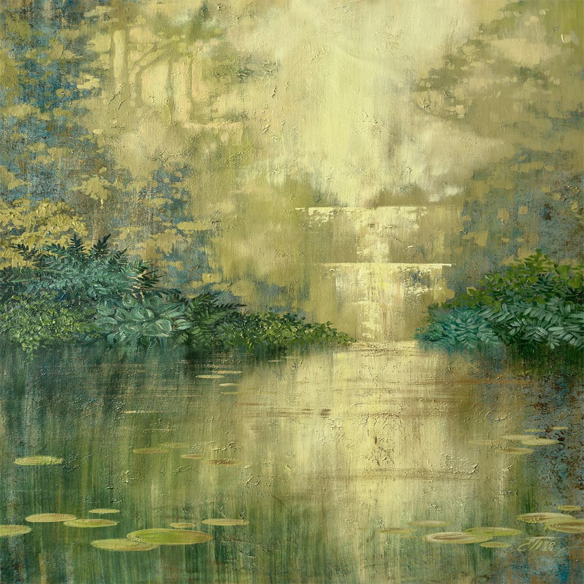 Green Pond By The Waterfall