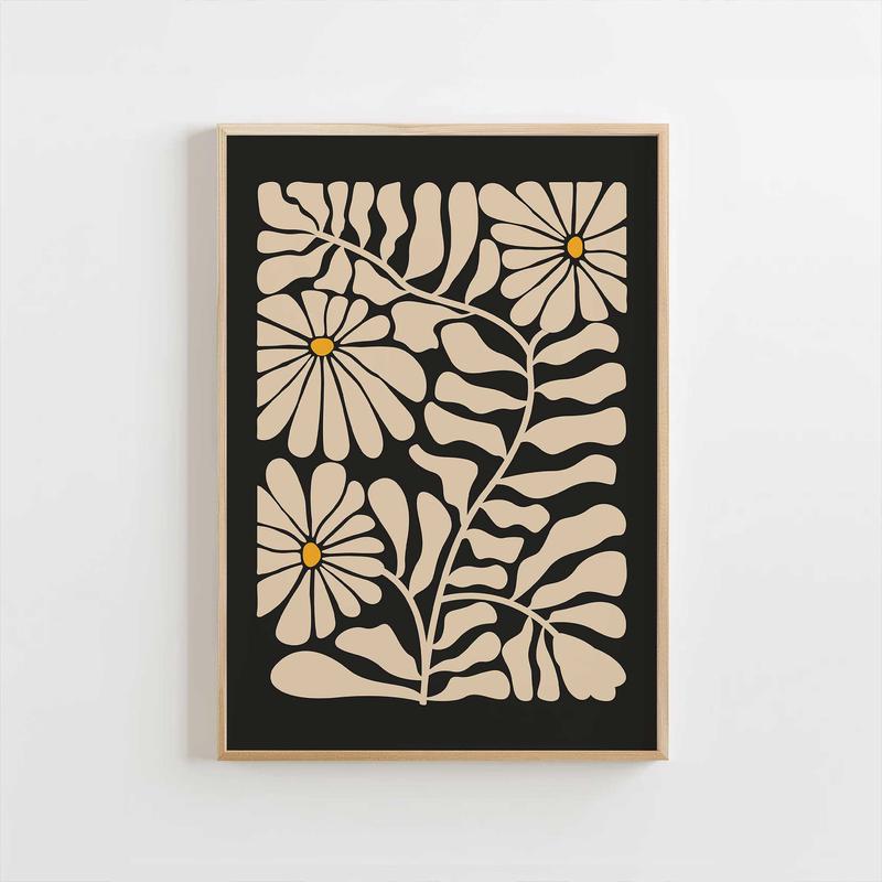 Retro Daisy Botanical Print – Beige & Yellow Flower Art