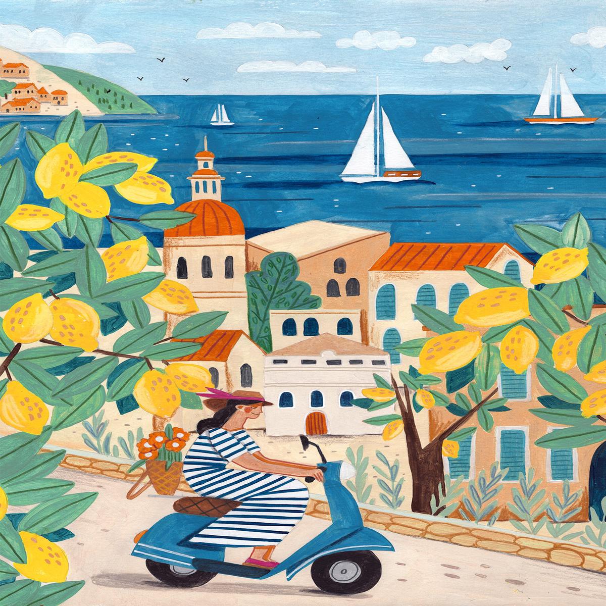 Travel poster woman on the Amalfi coast, Italy