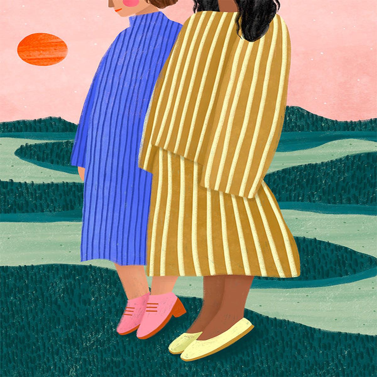 Friends With Striped Dresses