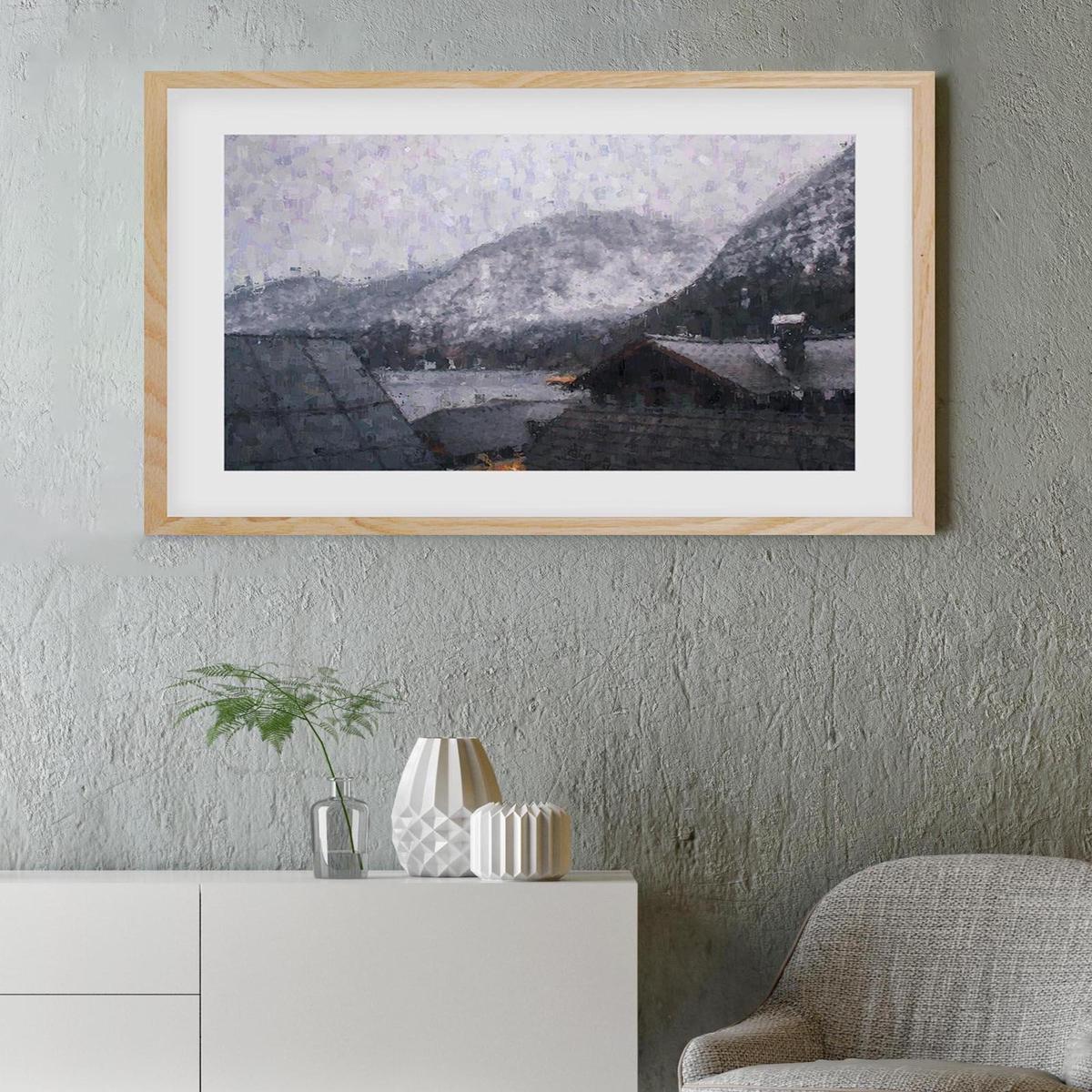 Grey Snow Mountain Impressionist Art Print