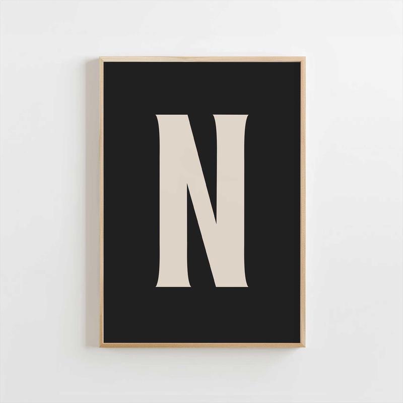 Modern Monogram Art Print – N Black