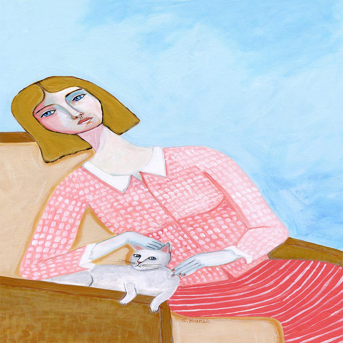 Lady And White Cat