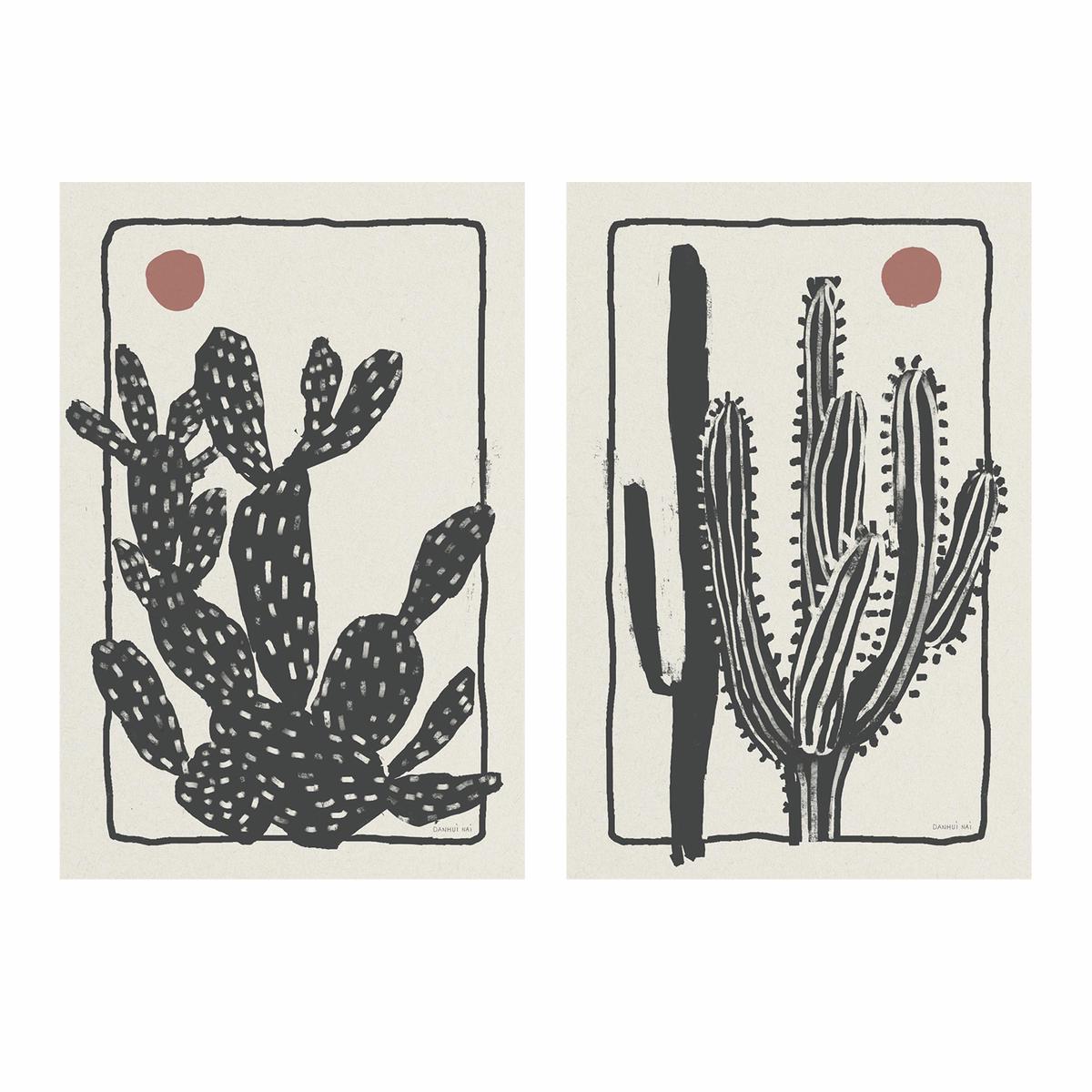 Woodcut Cactus, Style A & B, Set Of 2