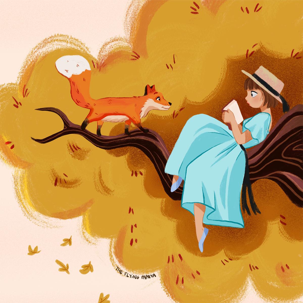 Autumn Fox And Leaves