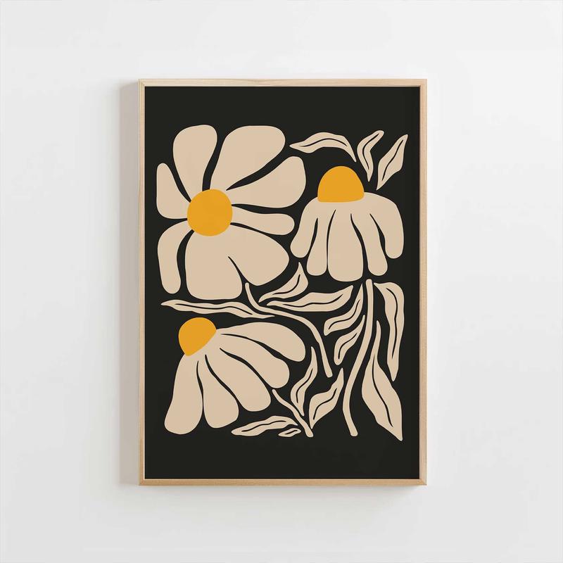 Vintage Chamomile Botanical Print – Minimal Cream & Yellow Wall Art