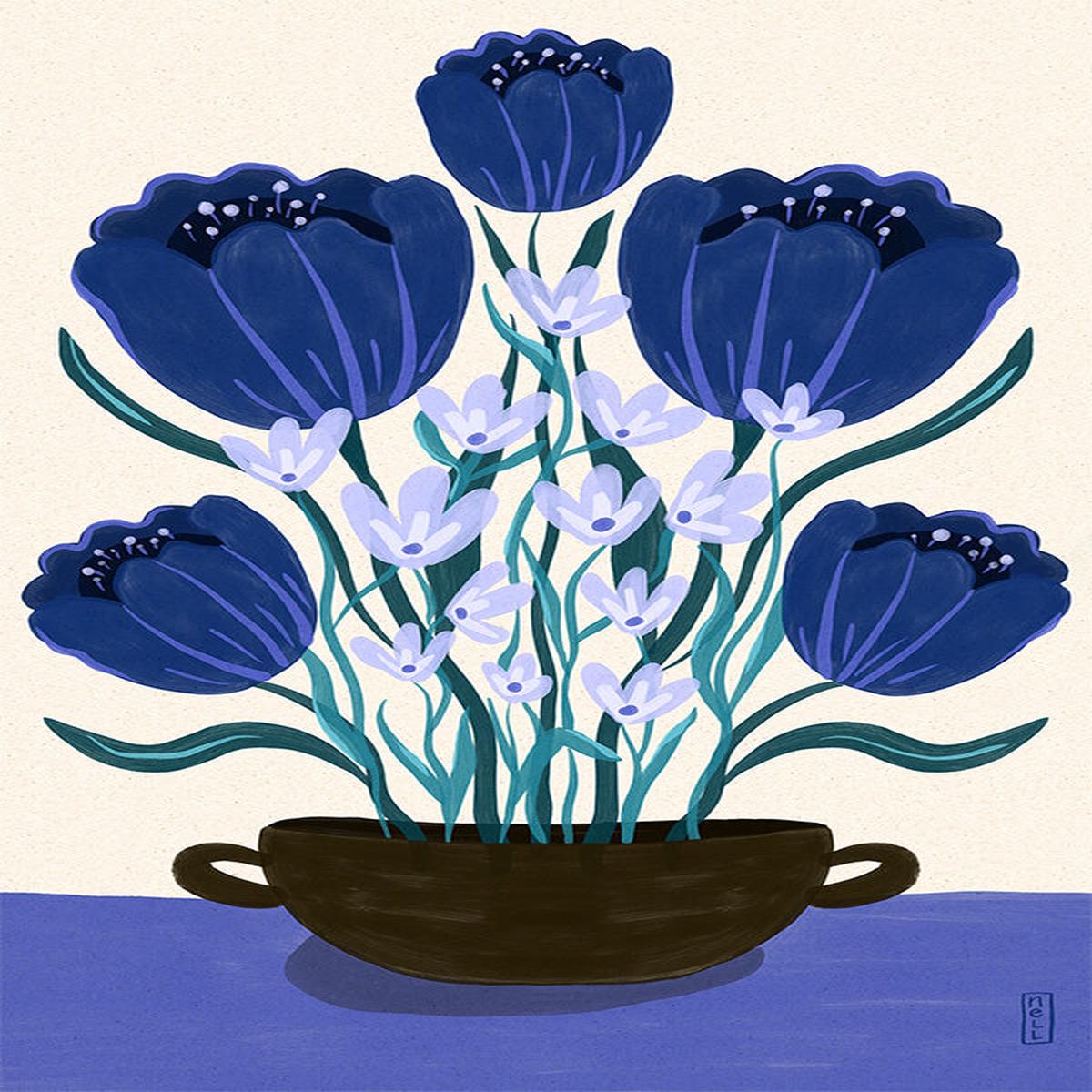 Blue Berry Dreams Retro Flowers