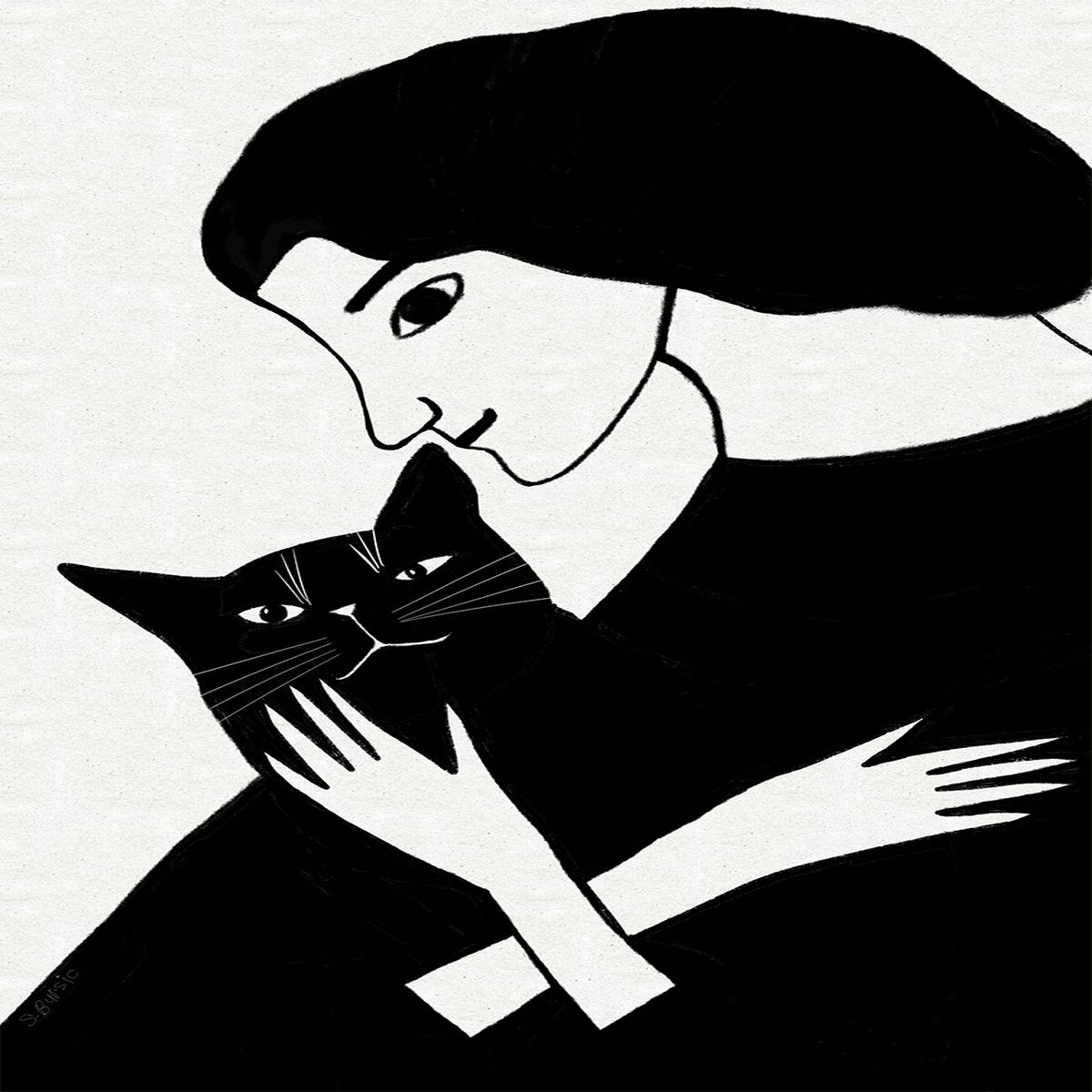 Cat Lady With Black Cat