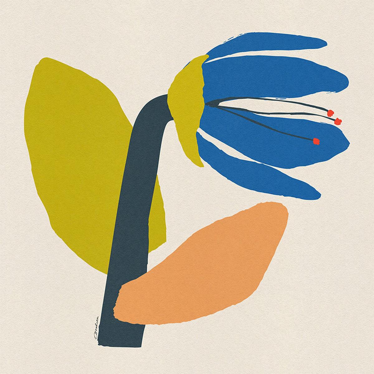 Single Blue Flower With Cream Leaf