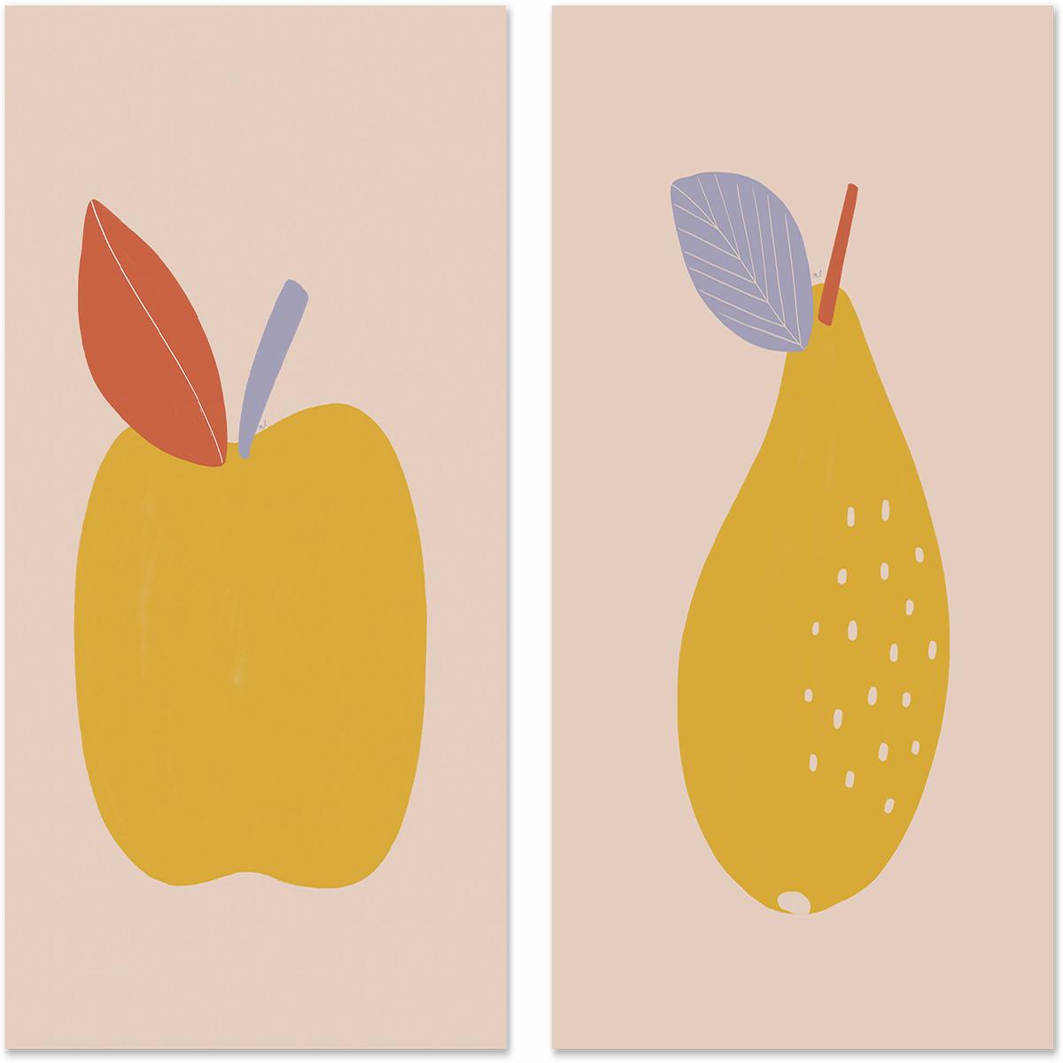 Apple and Pear, Set Of 2