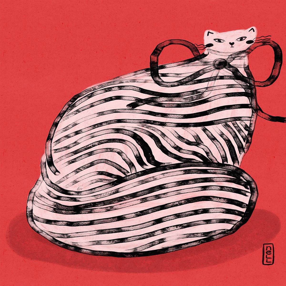 Black and White Stripe Cat Illustration Poster