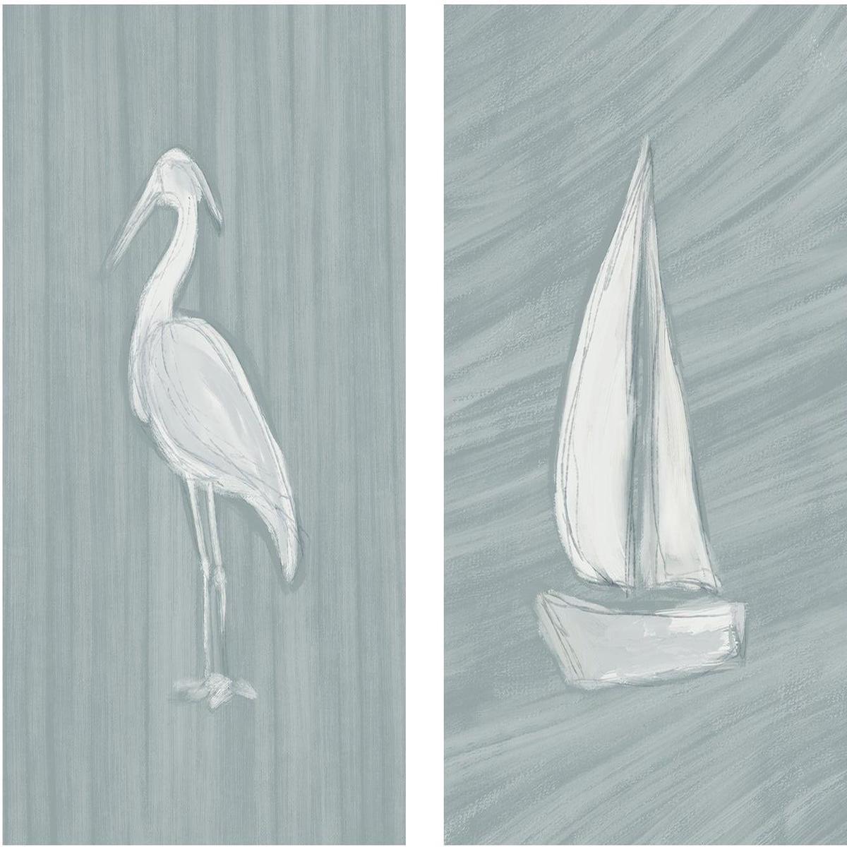 Heron And Sailboat , Set Of 2