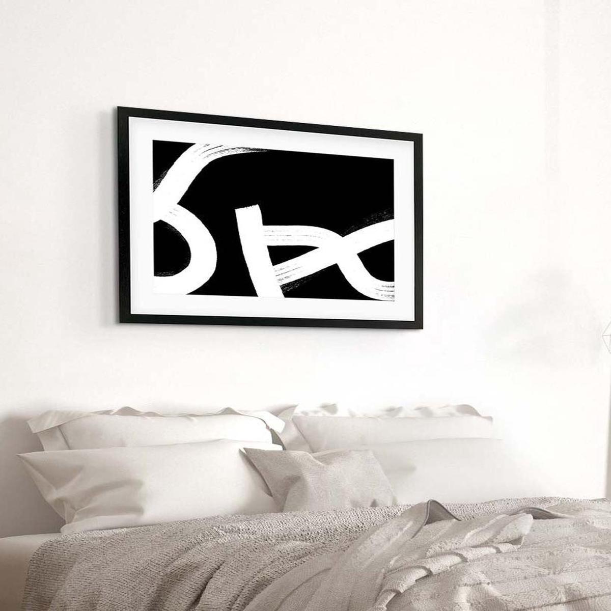 Monochrome Brushed Lines Art Print Framed