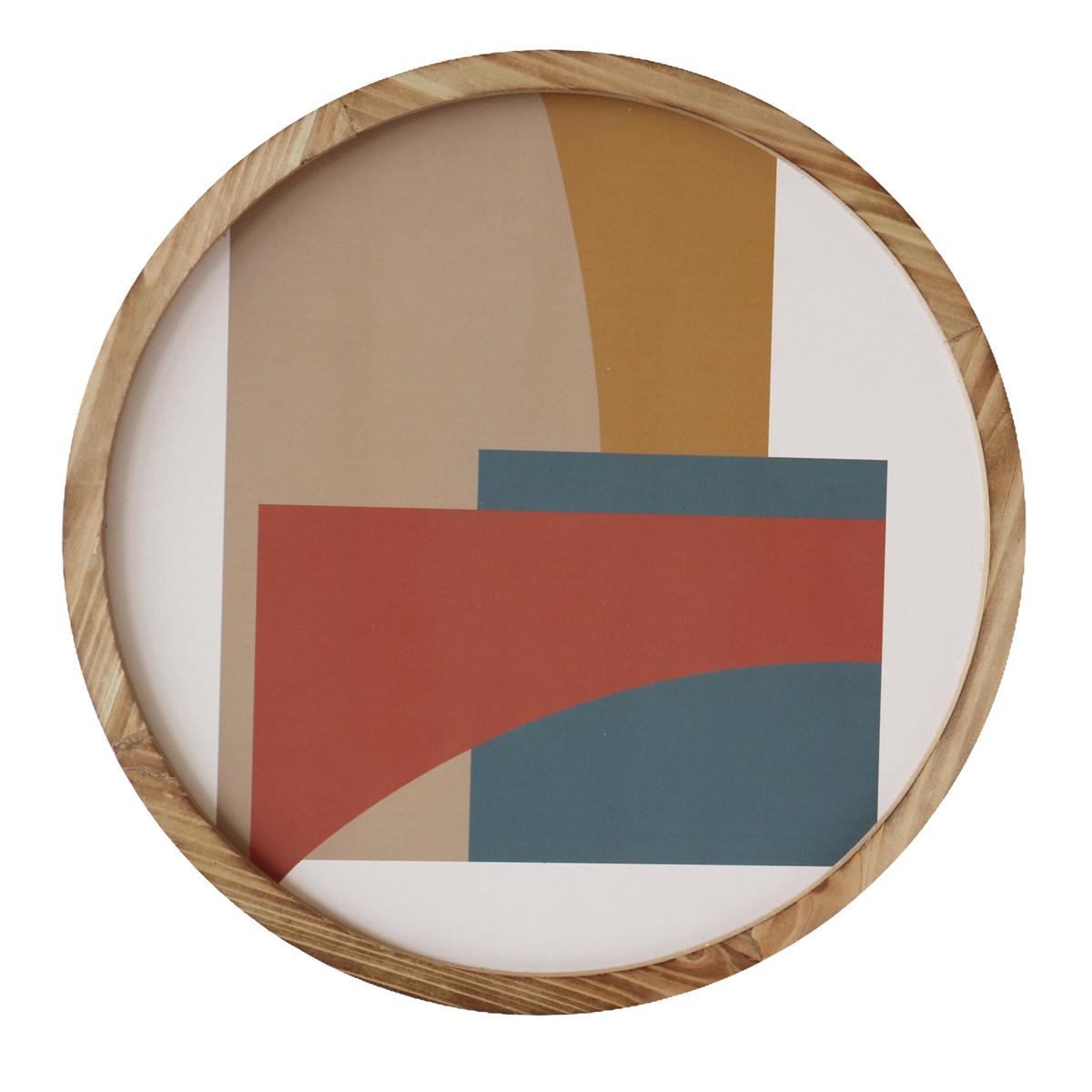 Wood Framed Round Wall Art Red Blu