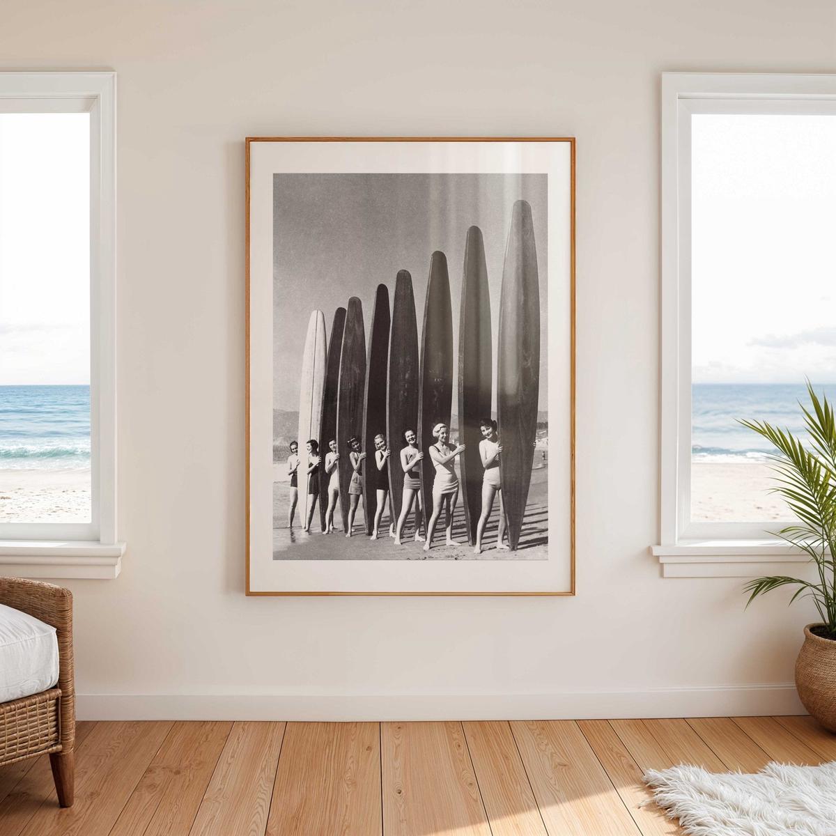Women Surfs Up Vintage Coastal Wall Print