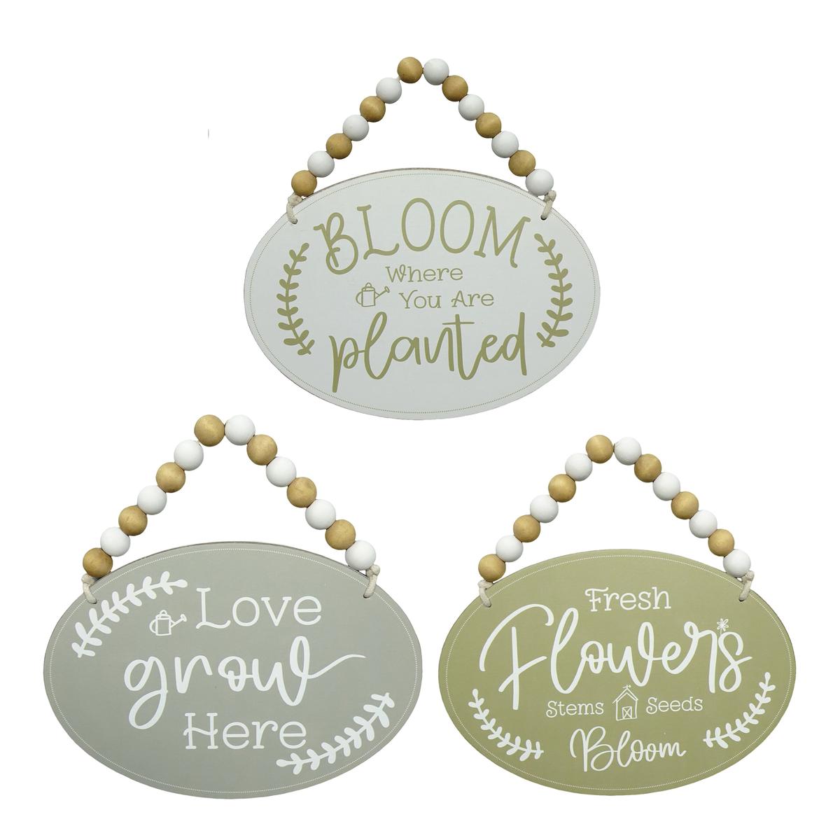 Wood Oval Garden Signs with Beads S/3
