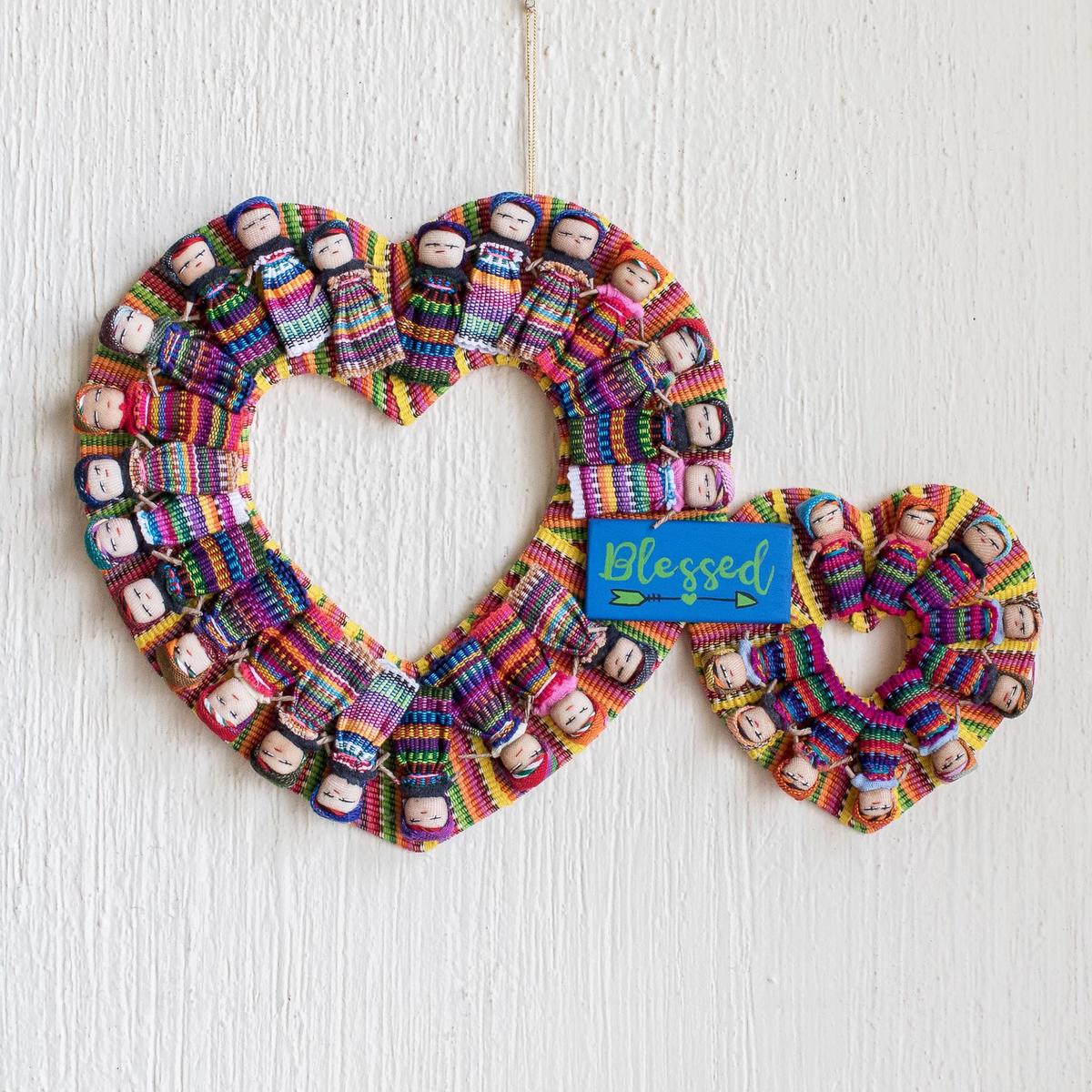 Worry Doll Double Heart Wreath - Hearts are Blessed