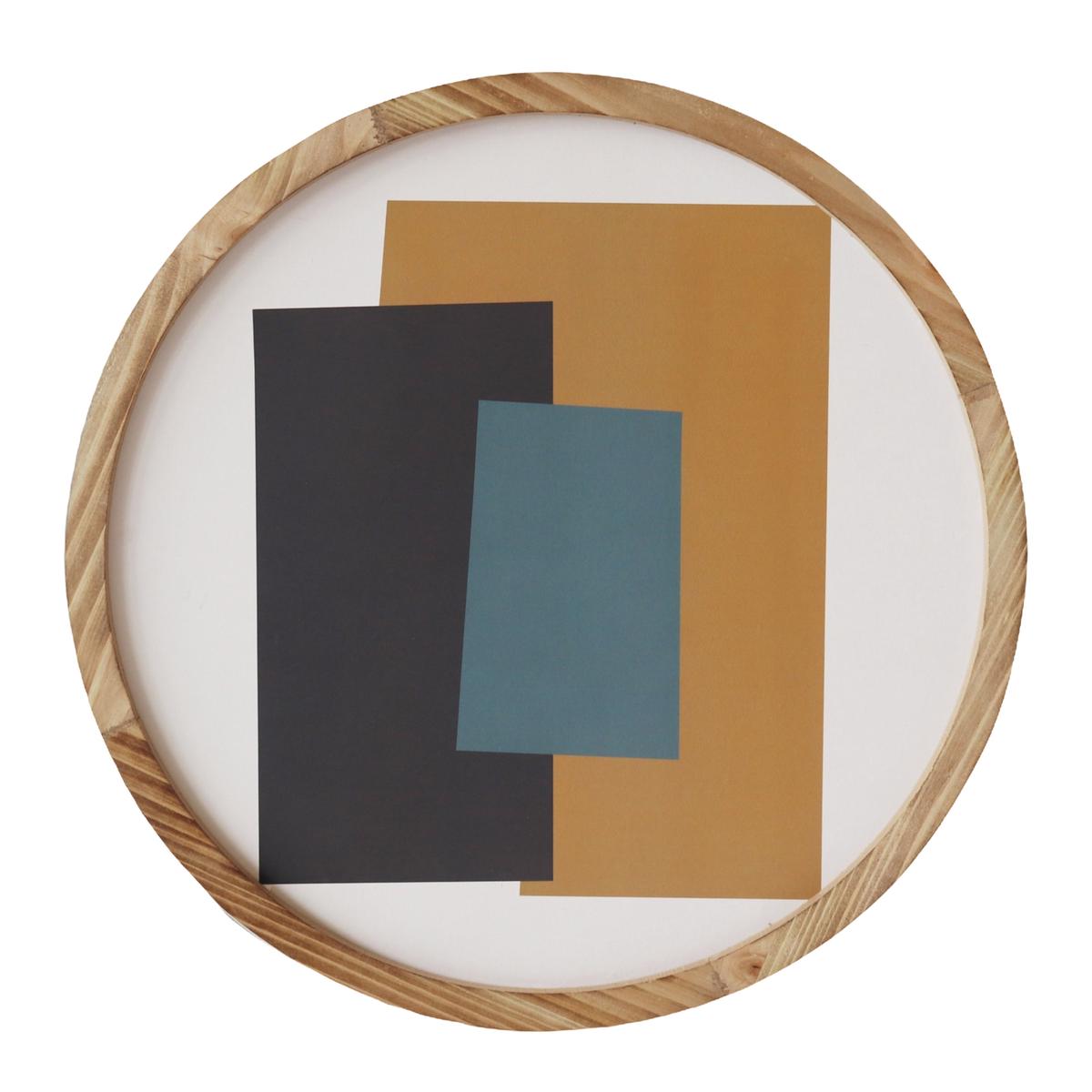 Wood Framed Round Wall Art Ylw Blk