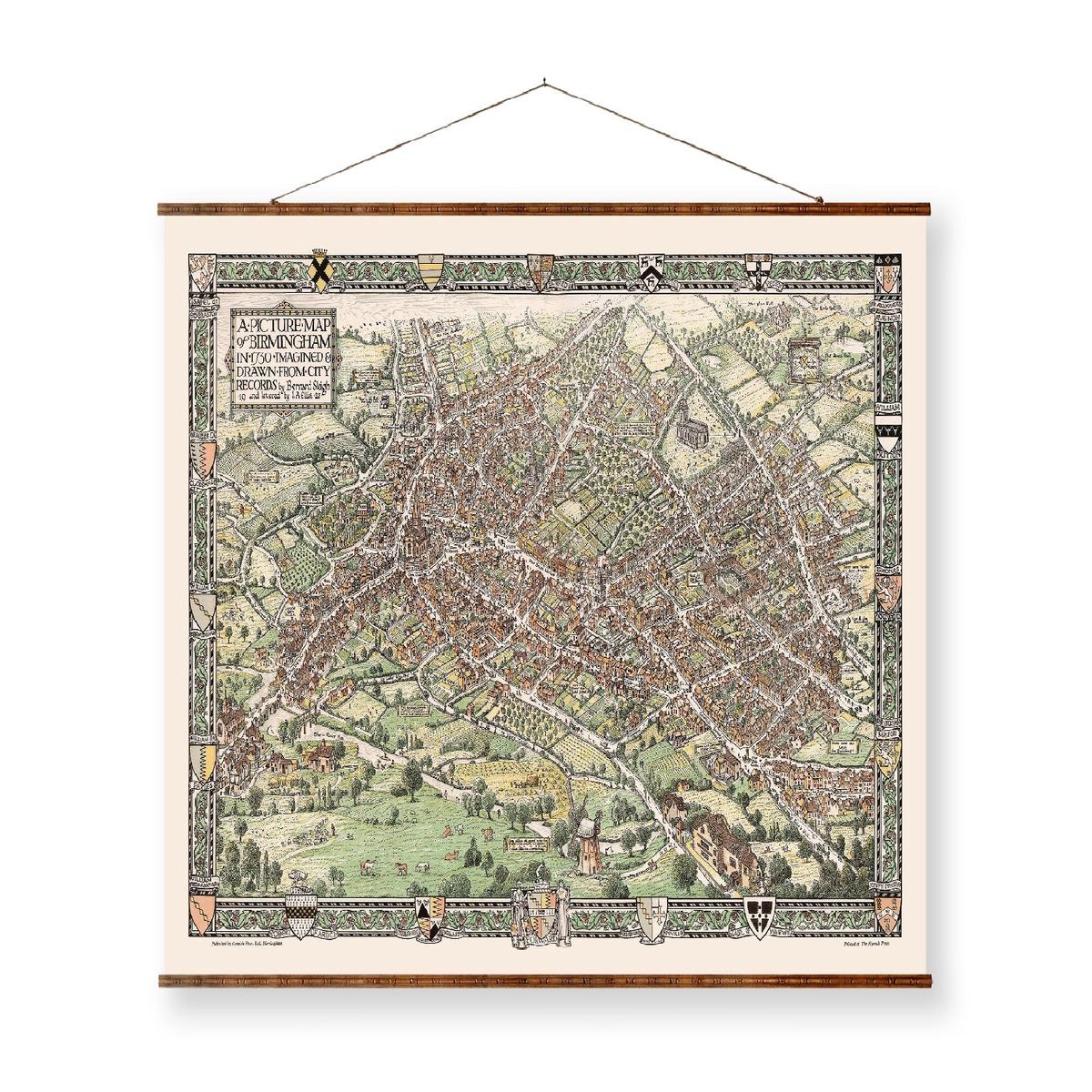 1923 Birmingham Map - Vintage Canvas Scroll Decor | Antique City Wall Art