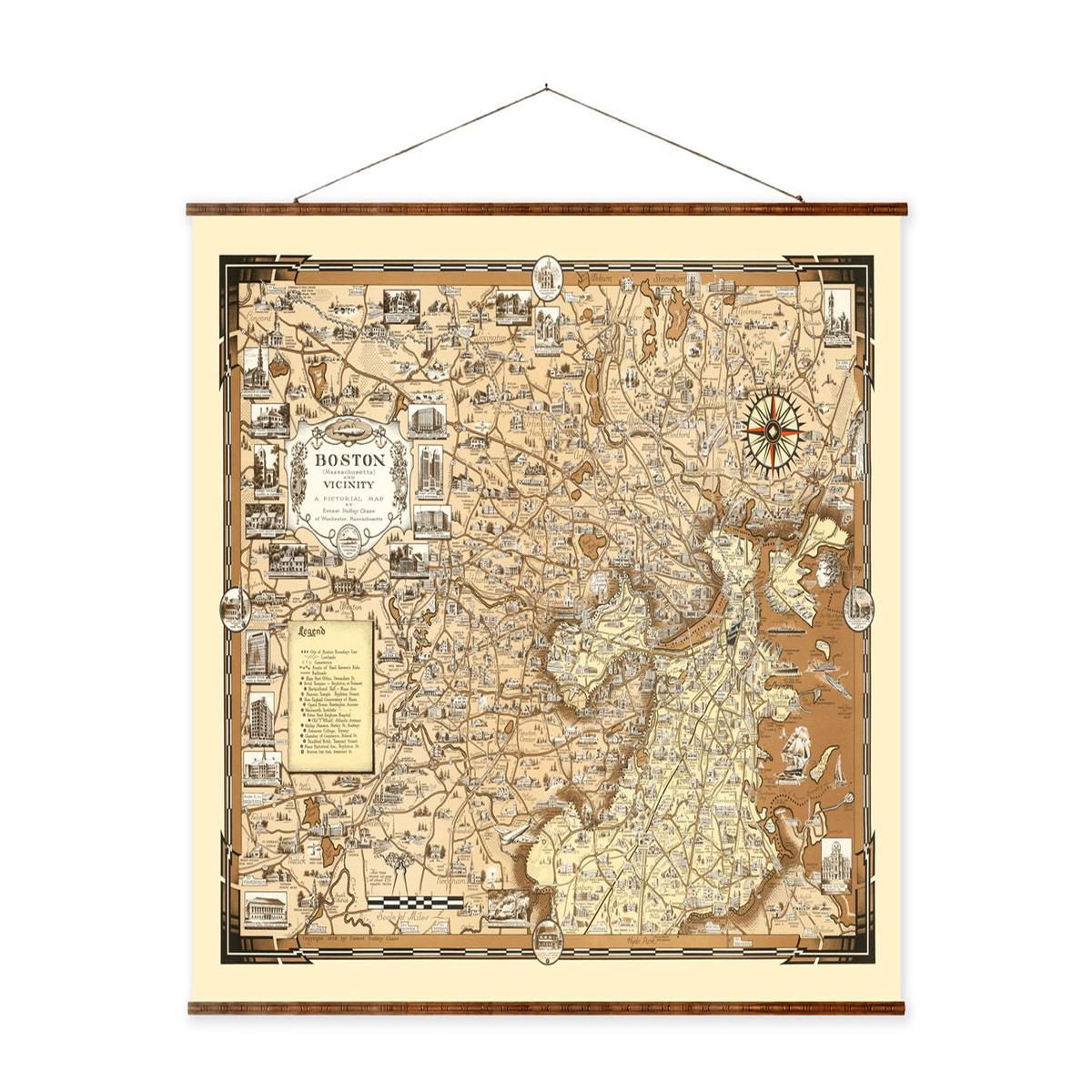 1938 Boston Map  Vintage Canvas Scroll | Hand Restored Historical City Wall Art