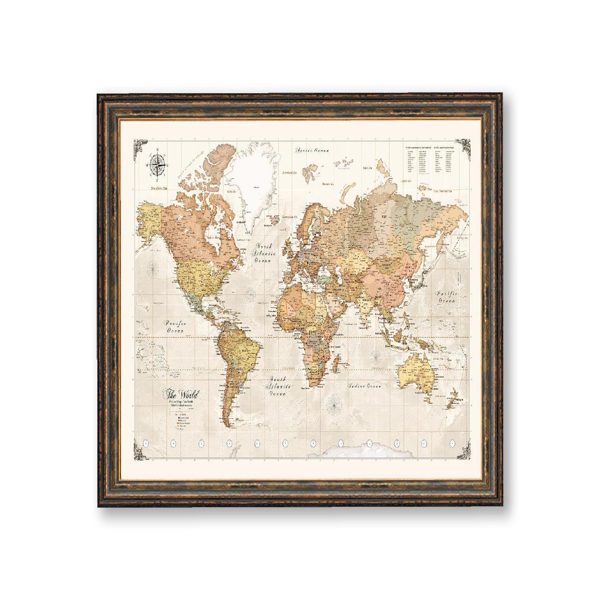 Current World Map Print l Archival Matte Paper-Vintage Style