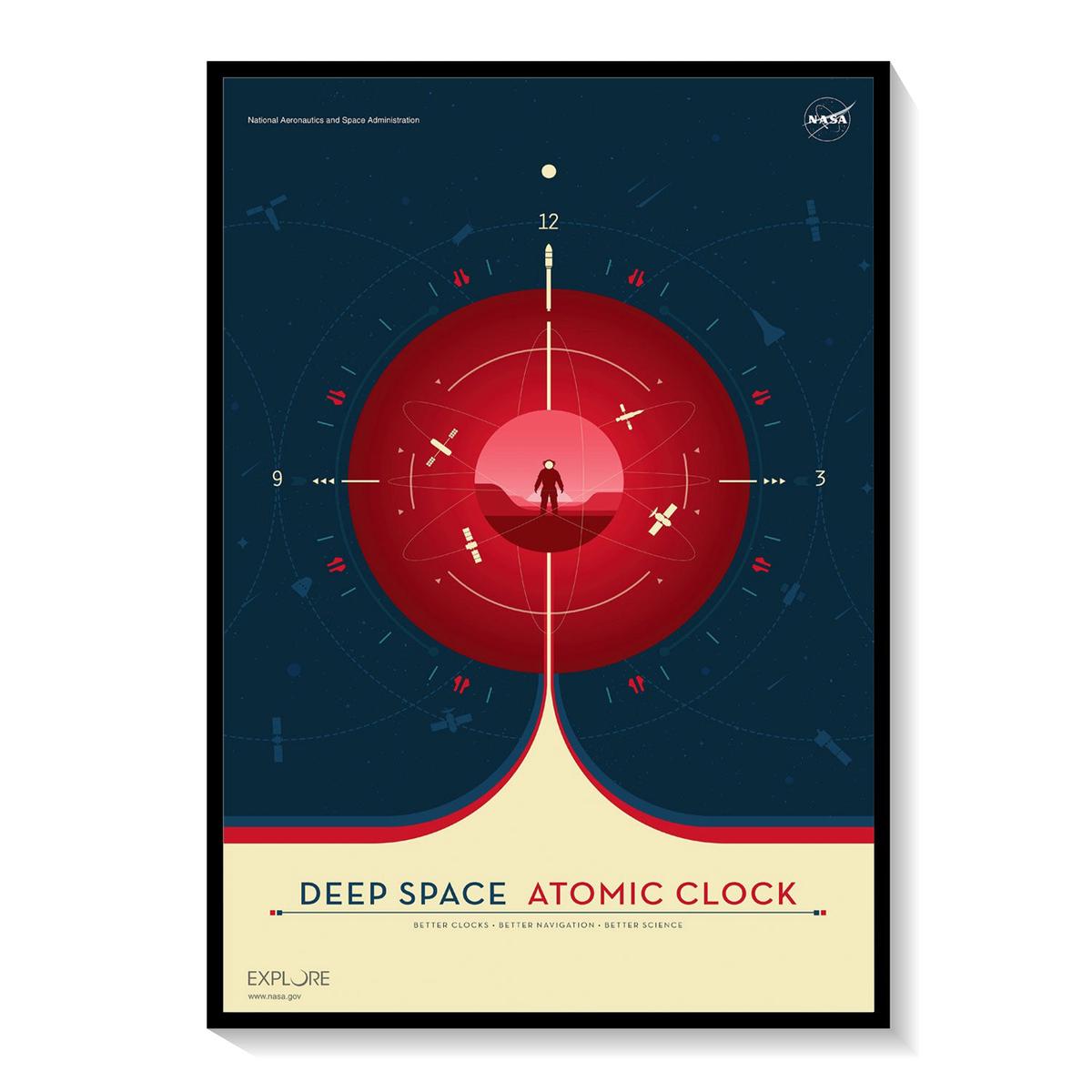 Deep Space Atomic Clock Red, Space Poster