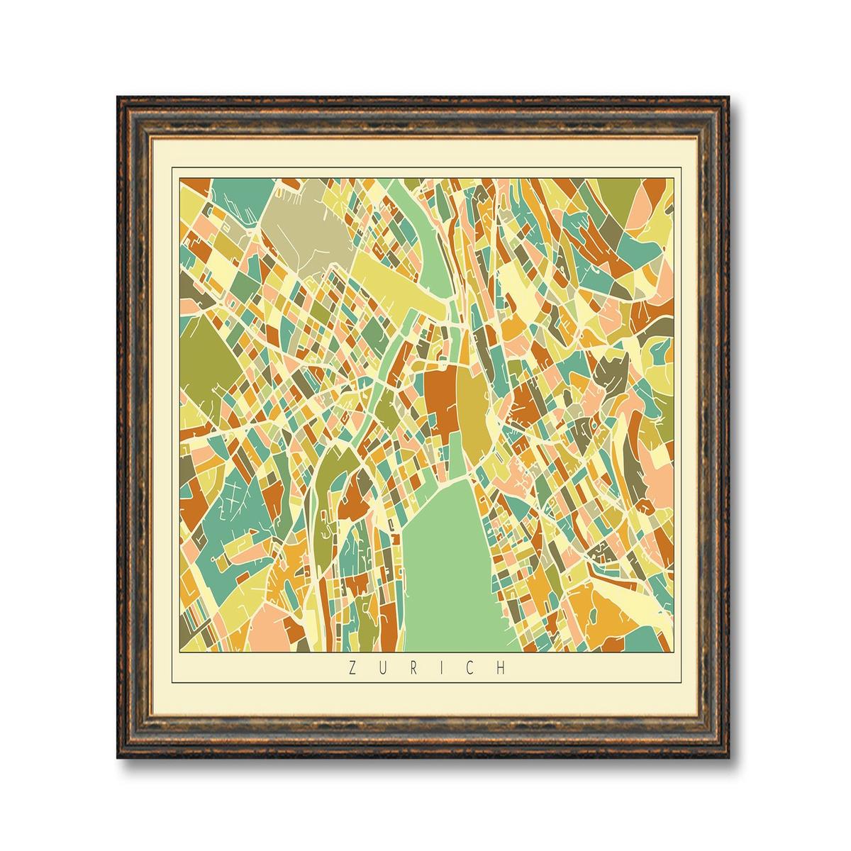 Zurich Mosaic Map - Vintage Wall Decor | Modern Home City Art Print