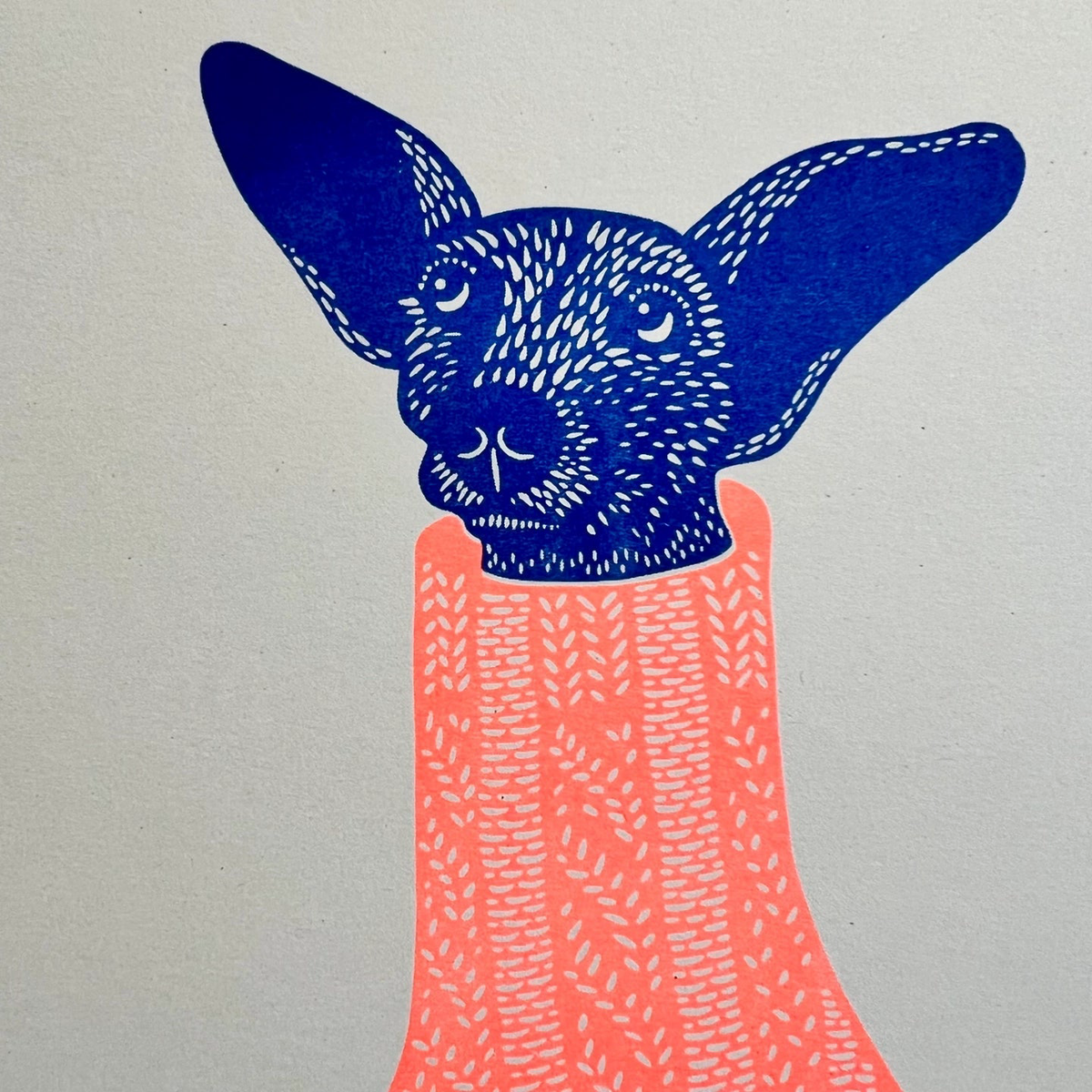 'Knit Picker' Whippet Dog in Knitted Jumper Riso Art Print