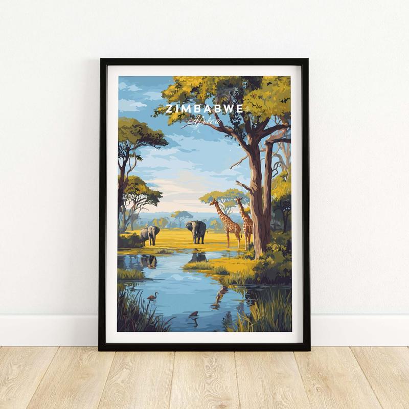 Zimbabwe Travel Print - African Savanna Landscape Poster
