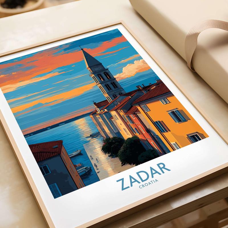 Zadar Croatia Sunset Bell Tower Art Print | Old Town Seascape Poster