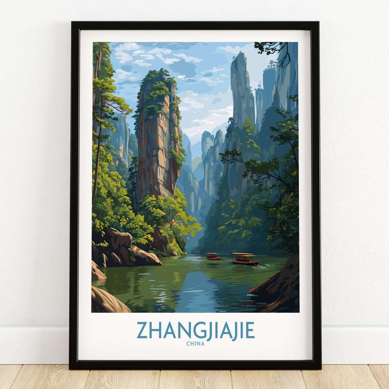 Zhangjiajie China Art Print | Karst Peaks River Poster