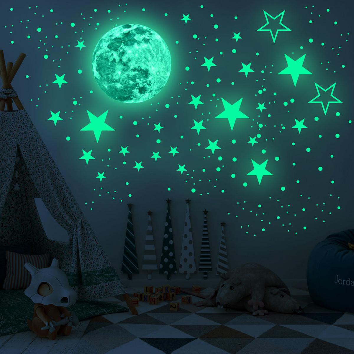 435 Glow-in-Dark Moon & Stars Stickers  Kids' Room Set